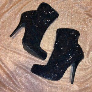 Elegant Black Sequin Ankle Boots
